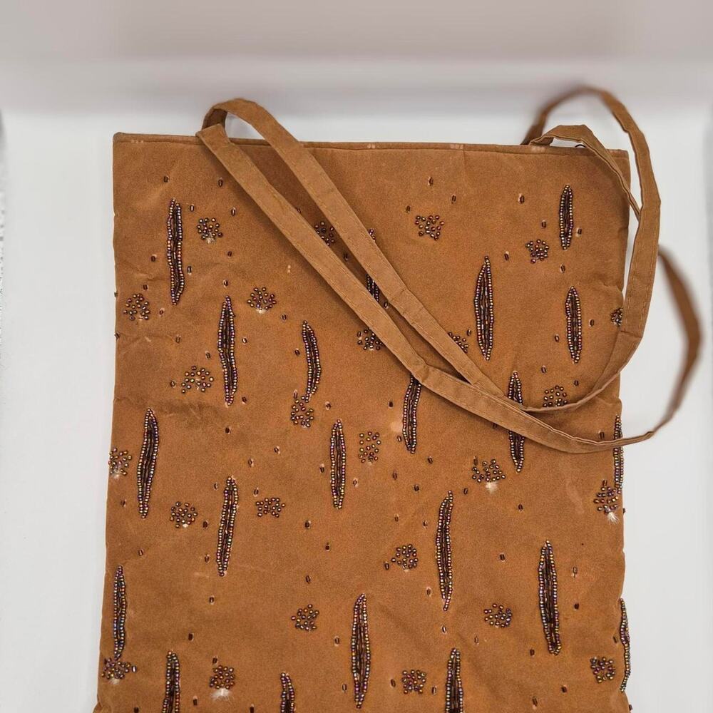 Vintage beaded earth tone tote‎ bag